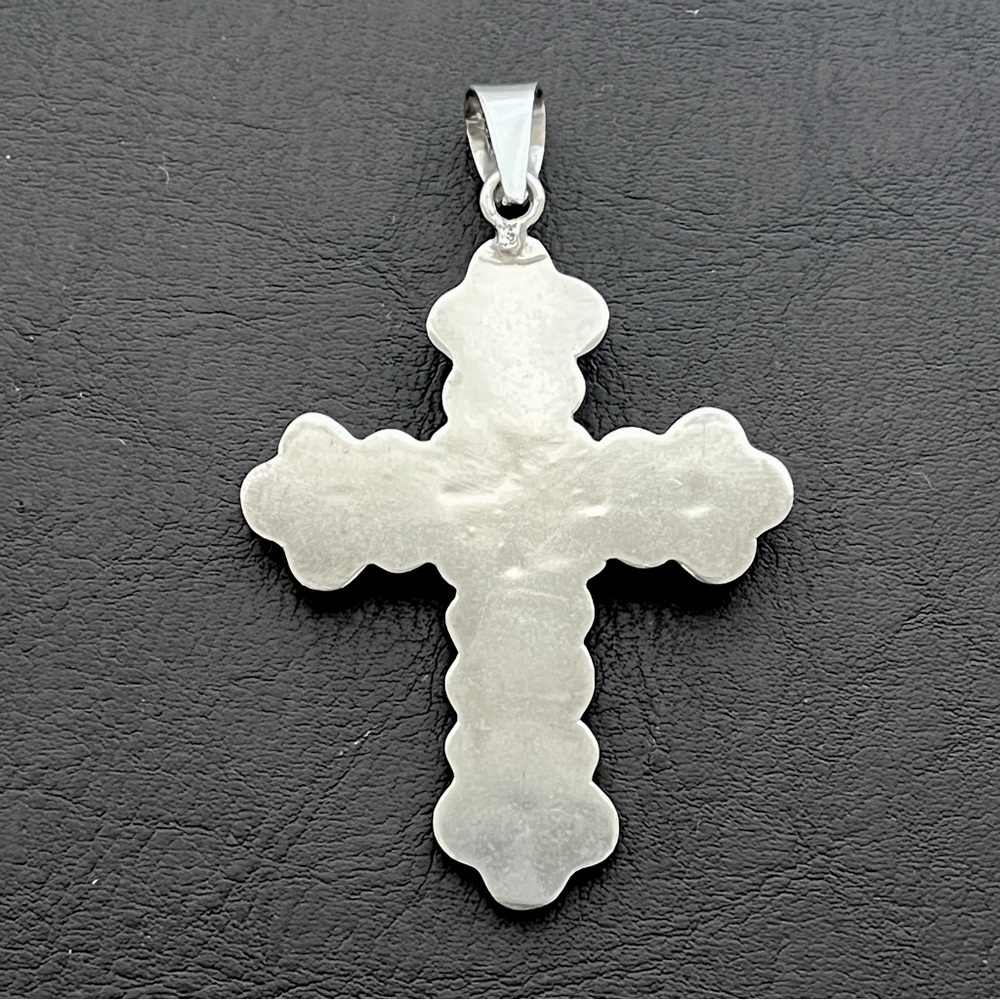 Vintage Taxco Mexico Large Sterling silver and onyx cross pendant - Picture 9 of 12